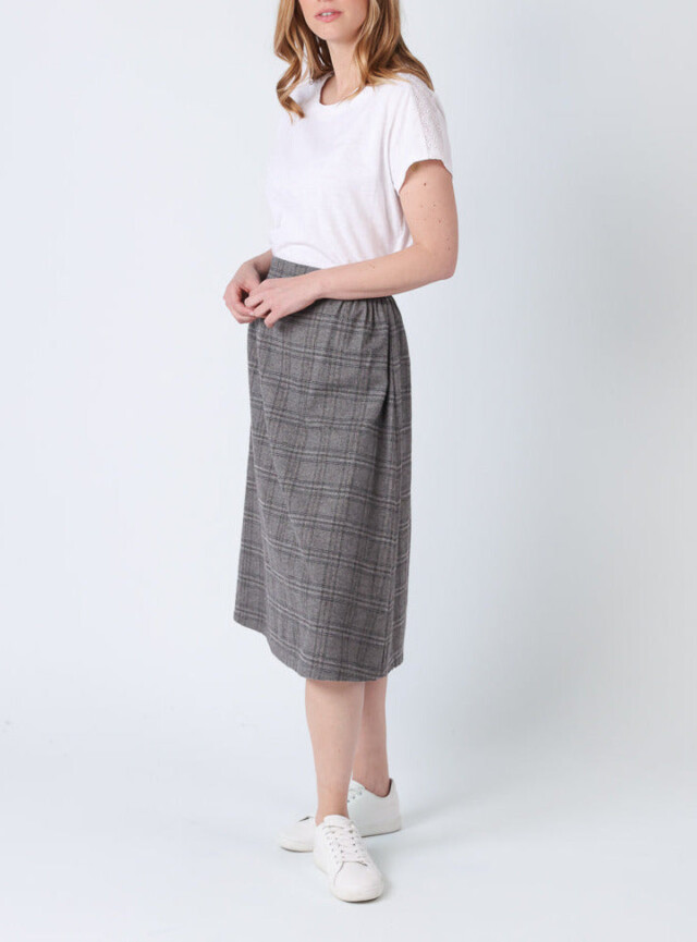 Jupe midi femme à carreaux gris par la marque MAISON SOLFIN MAISON SOLFIN - Jupe midi femme à carreaux gris