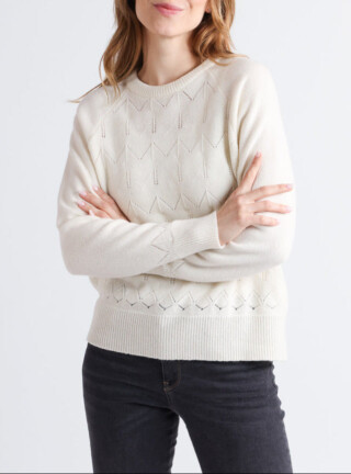 Pull femme laine et cachemire blanc crème par la marque MAISON SOLFIN MAISON SOLFIN - Pull femme laine et cachemire blanc crème