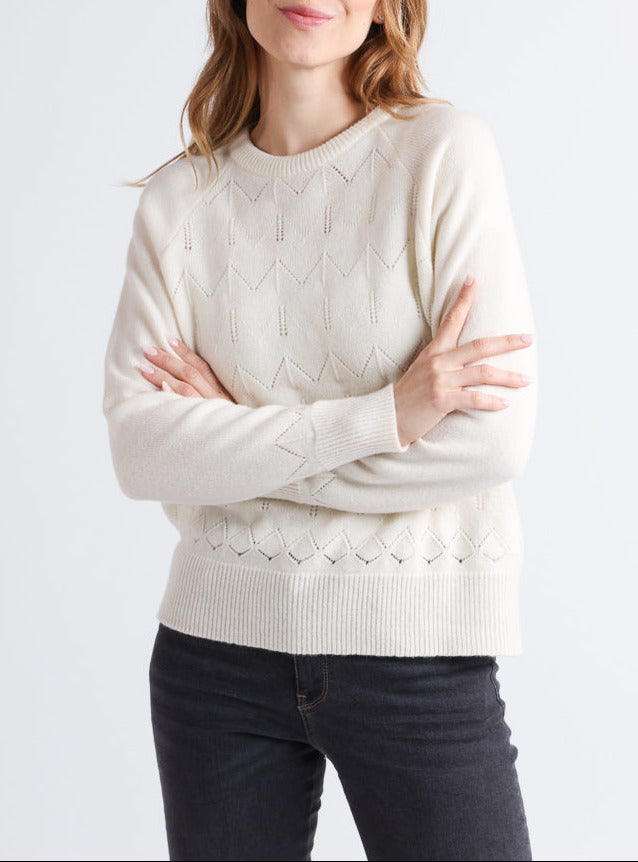 Pull femme laine et cachemire blanc crème par la marque MAISON SOLFIN MAISON SOLFIN - Pull femme laine et cachemire blanc crème