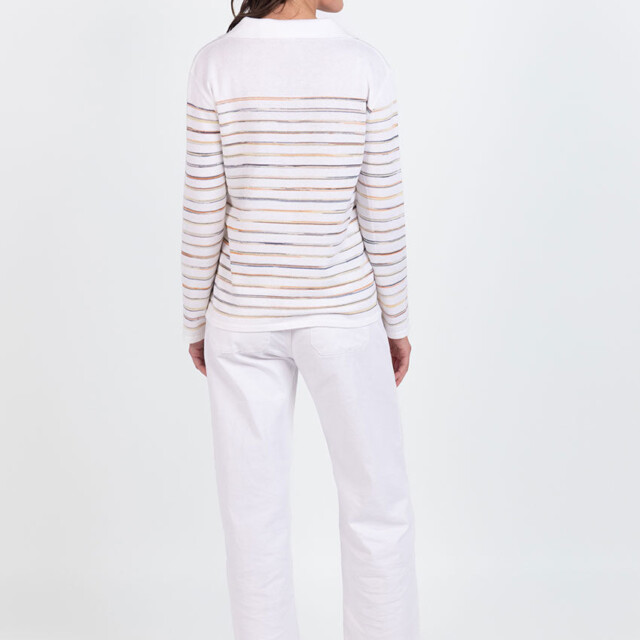 Maison Solfin - Polo femme en coton rayée blanc – 3