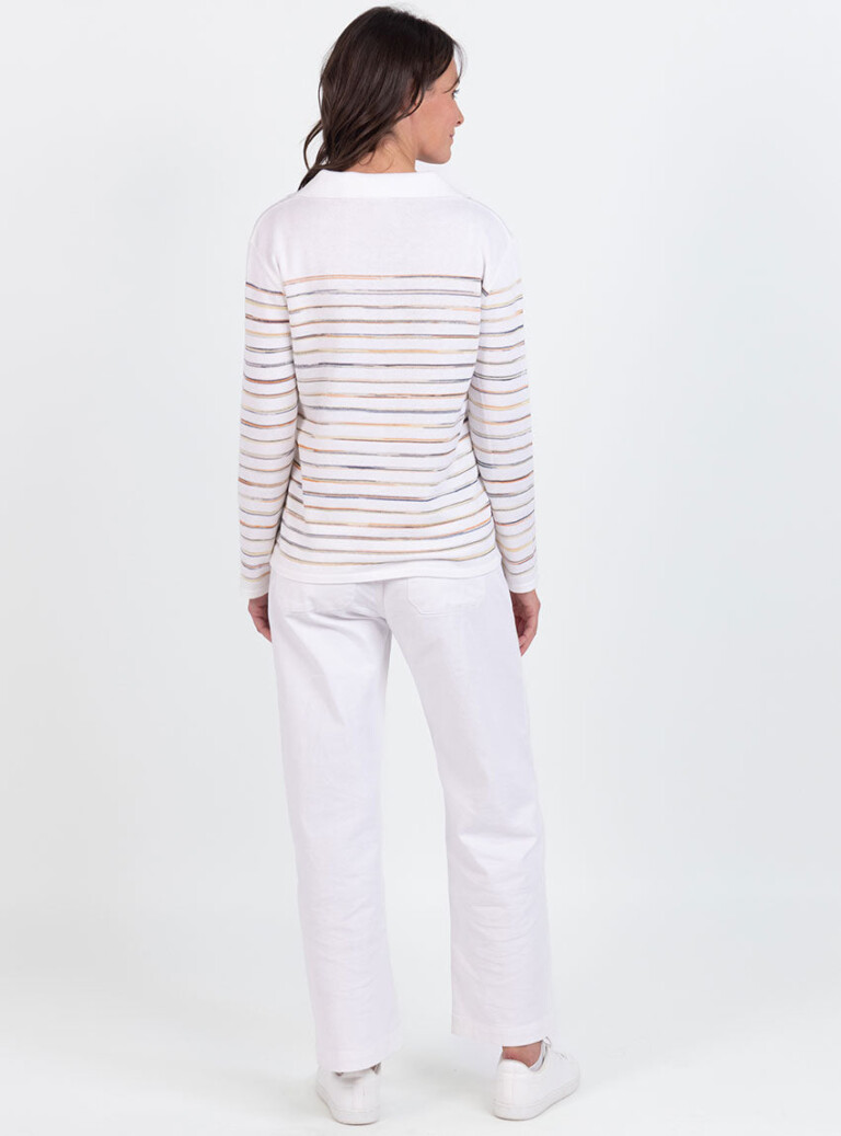 Maison Solfin - Polo femme en coton rayée blanc – 2