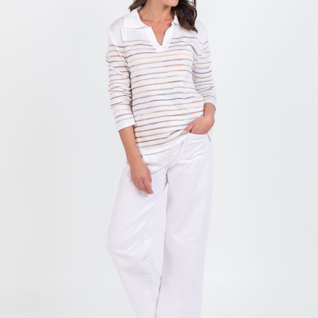 Maison Solfin - Polo femme en coton rayée blanc – 3