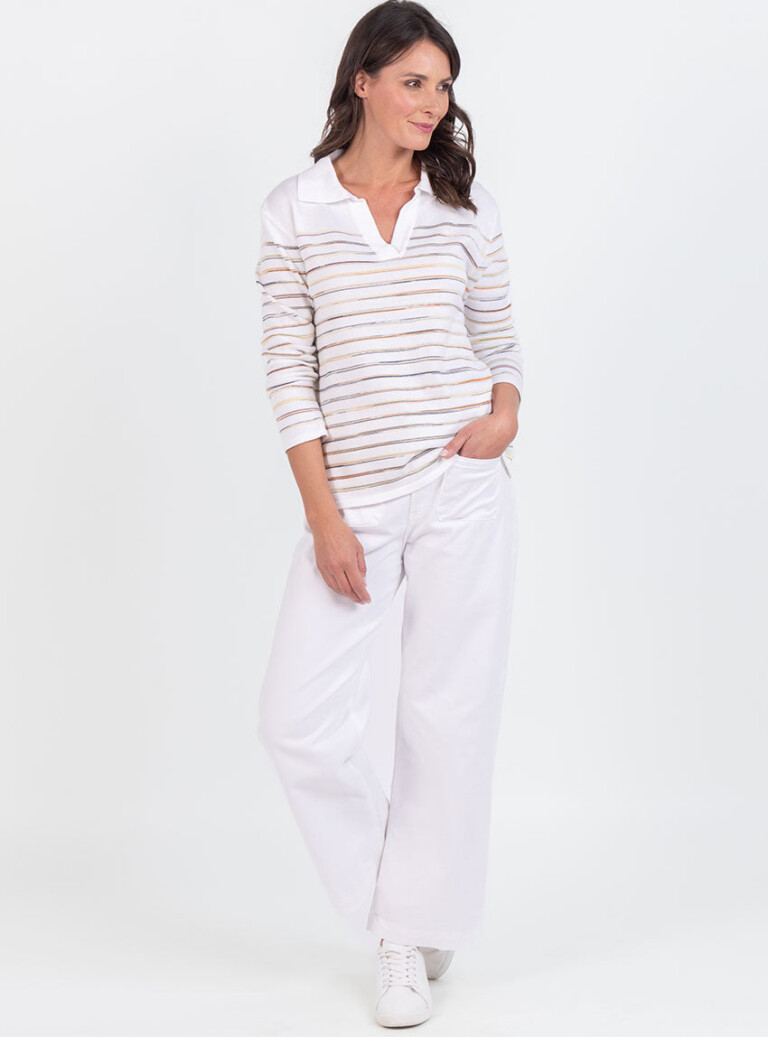 Maison Solfin - Polo femme en coton rayée blanc – 2