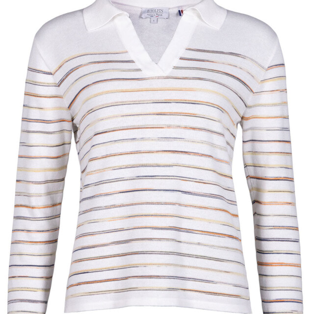 Maison Solfin - Polo femme en coton rayée blanc – 3