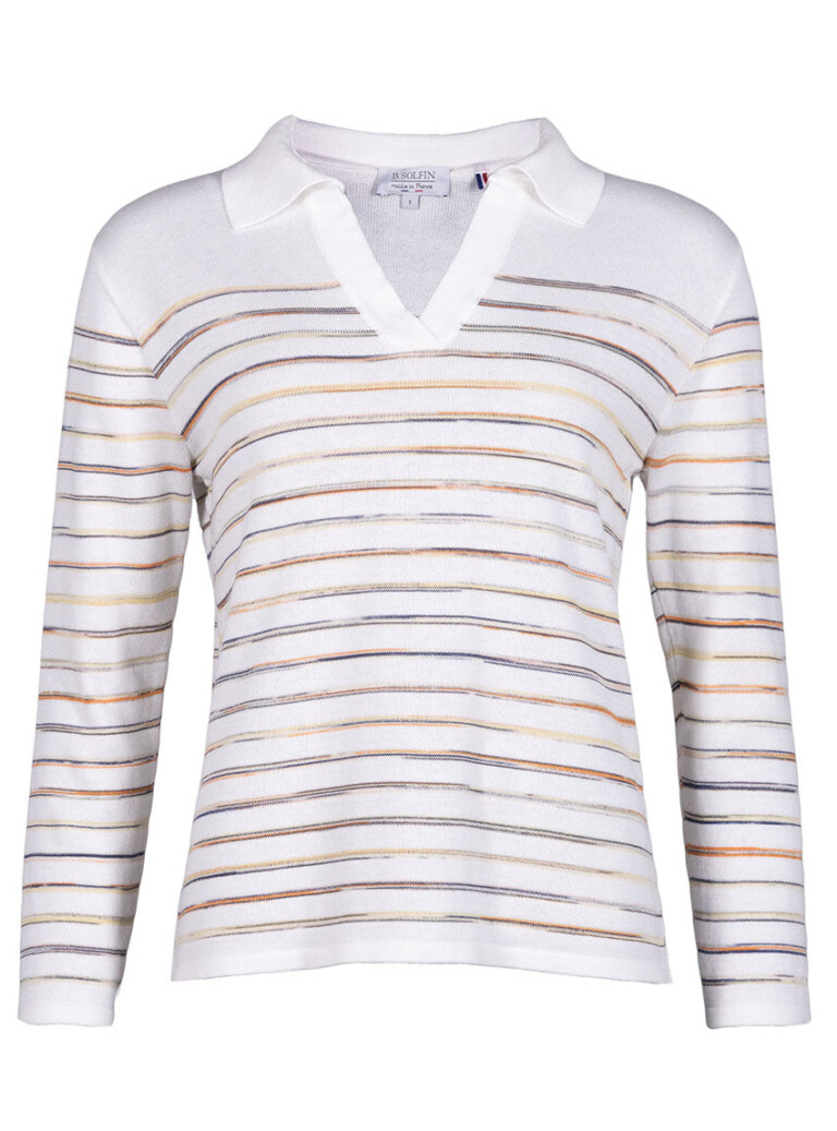Maison Solfin - Polo femme en coton rayée blanc – 2