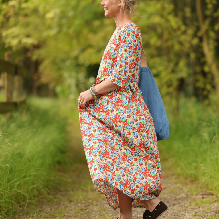 Quintessence - Robe Louisa manches 3/4 – Coton coquelicots – XXL