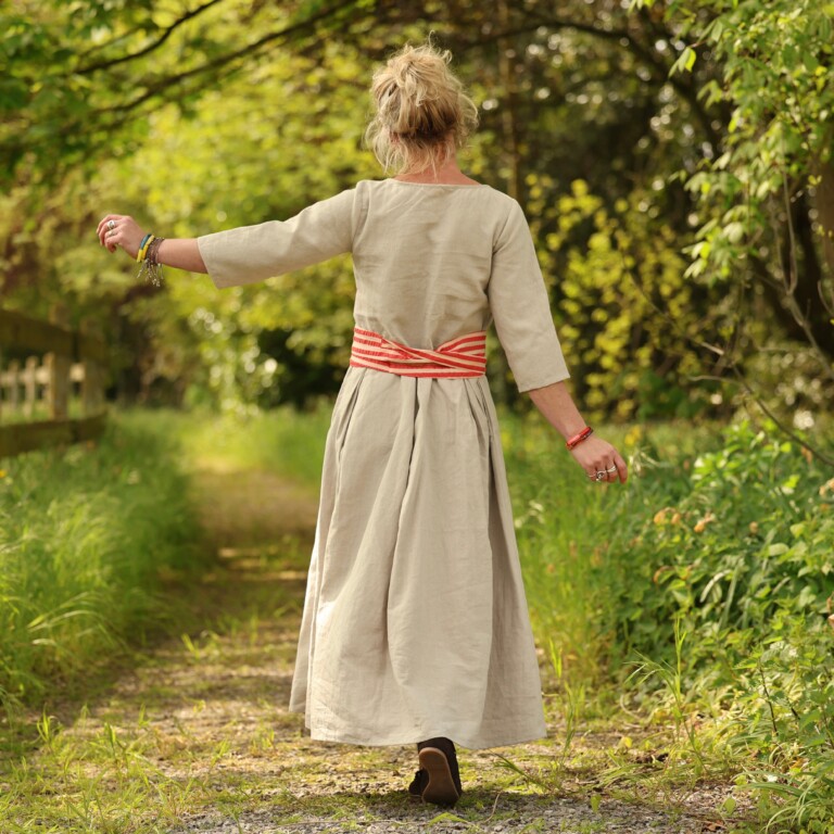 Quintessence - Robe Louisa manches 3/4 – Lin naturel – XXL