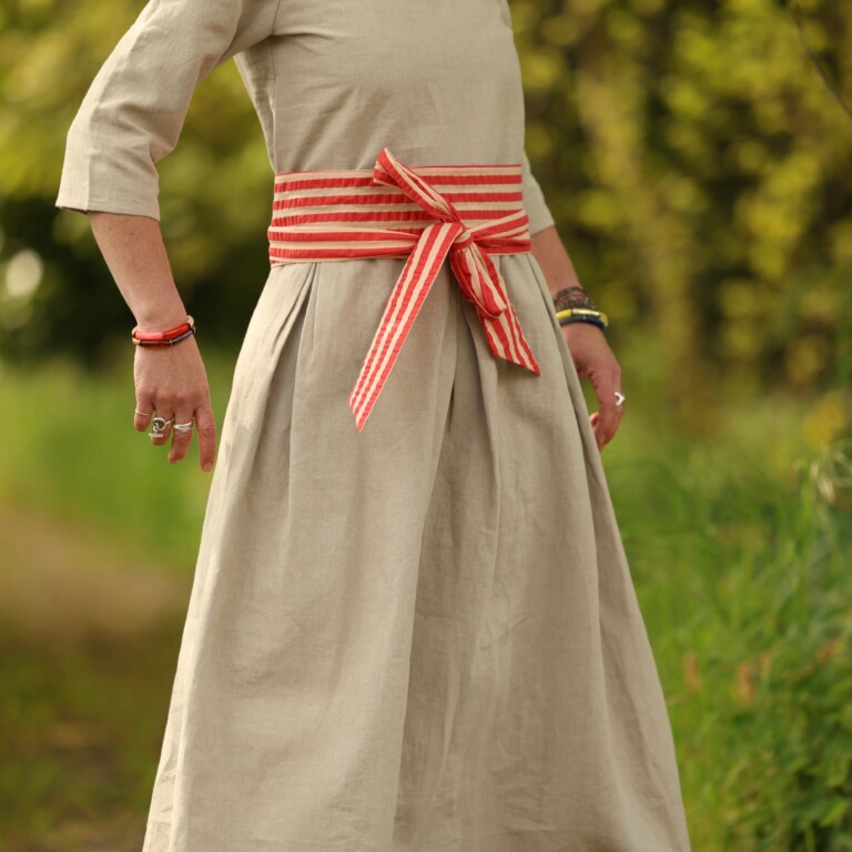 Quintessence - Robe Louisa manches 3/4 – Lin naturel – XXL