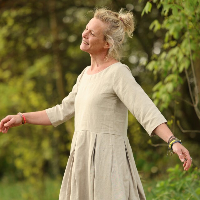Quintessence - Robe Louisa manches 3/4 – Lin naturel – M