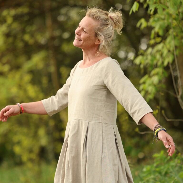 Quintessence - Robe Louisa manches 3/4 – Lin naturel – XXL