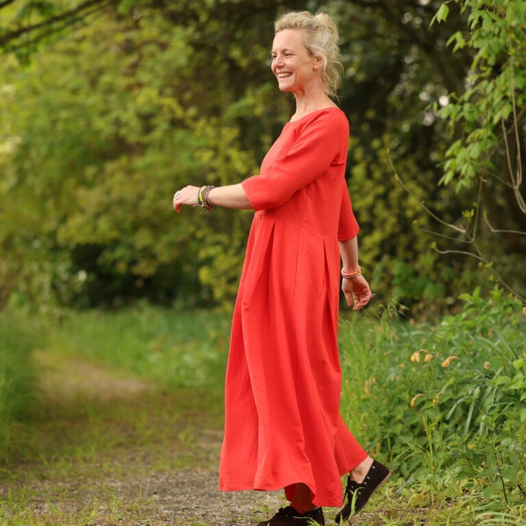 Quintessence - Robe Louisa manches 3/4 – Viscose/lin orange crépuscule – S