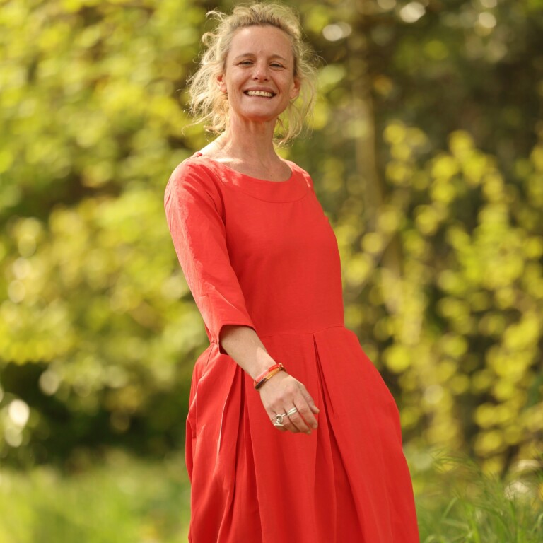 Quintessence - Robe Louisa manches 3/4 – Viscose/lin orange crépuscule – S