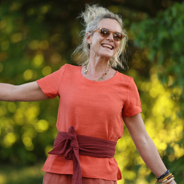 Quintessence - Blouse Emeline en lin orange crépuscule – 3XL
