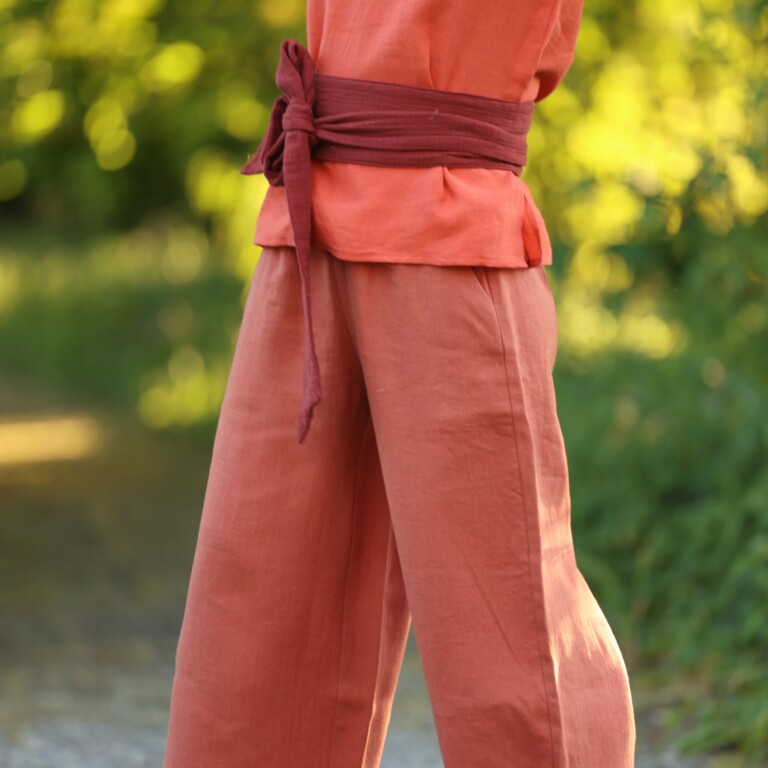 Quintessence - Blouse Emeline en lin orange crépuscule – 3XL