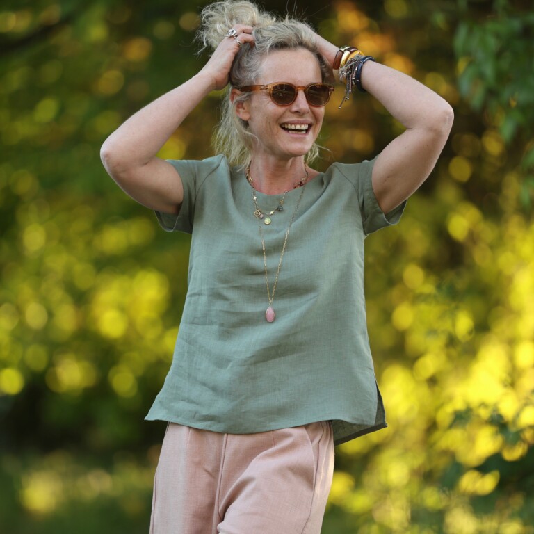 Quintessence - Blouse Emeline en lin vert cactus – 3XL