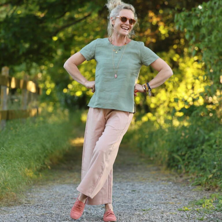 Quintessence - Blouse Emeline en lin vert cactus – 3XL