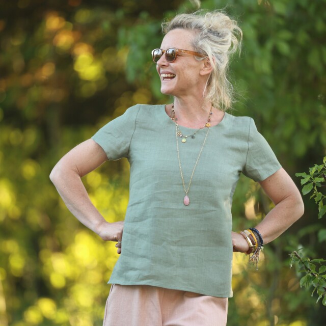 Quintessence - Blouse Emeline en lin vert cactus