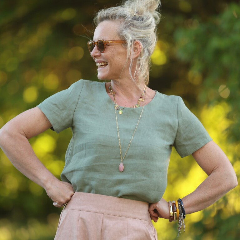 Quintessence - Blouse Emeline en lin vert cactus – 3XL