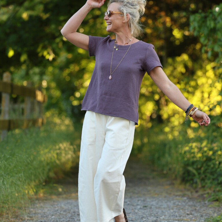 Quintessence - Blouse Emeline en double gaze coton aubergine – 3XL