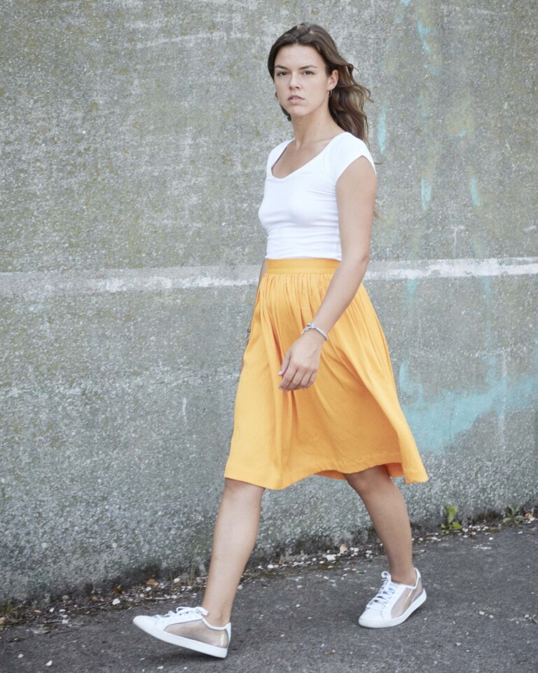 7 Ecclo collection printemps 2020 jupe orange et t shirt blanc recycle upcycle made in france 2 1 ECCLO - Jupe froncée orange – 34