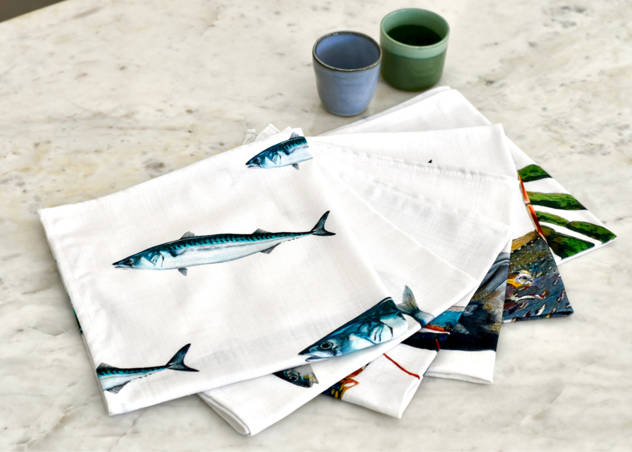 85 varek.illustrations - Pack de 6 serviettes de table : La Marée Bleue