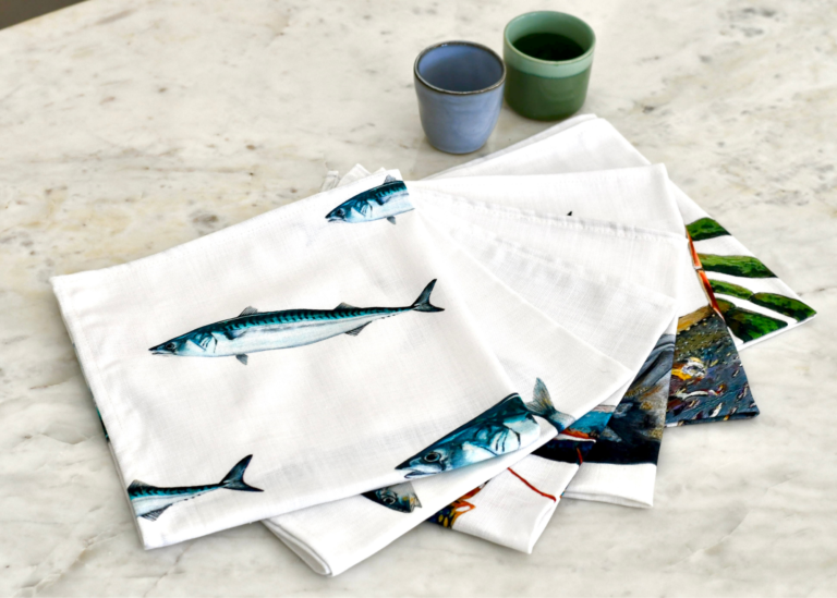 85 varek.illustrations - Pack de 6 serviettes de table : La Marée Bleue