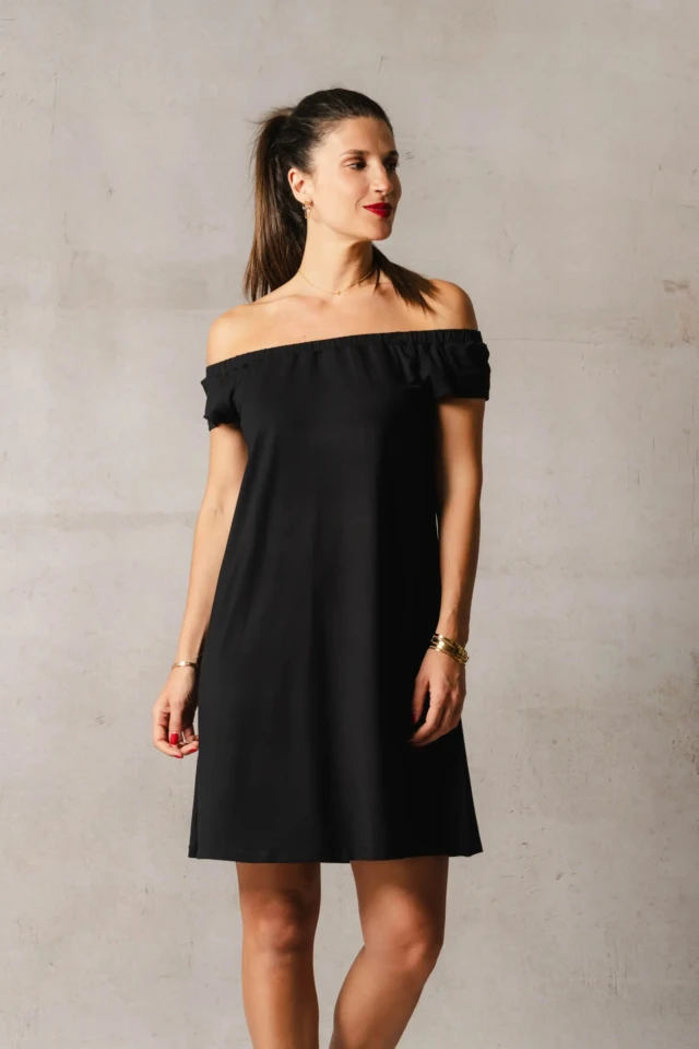 Thelma & Rose - Robe courte col bardot Alba – Noir / T3