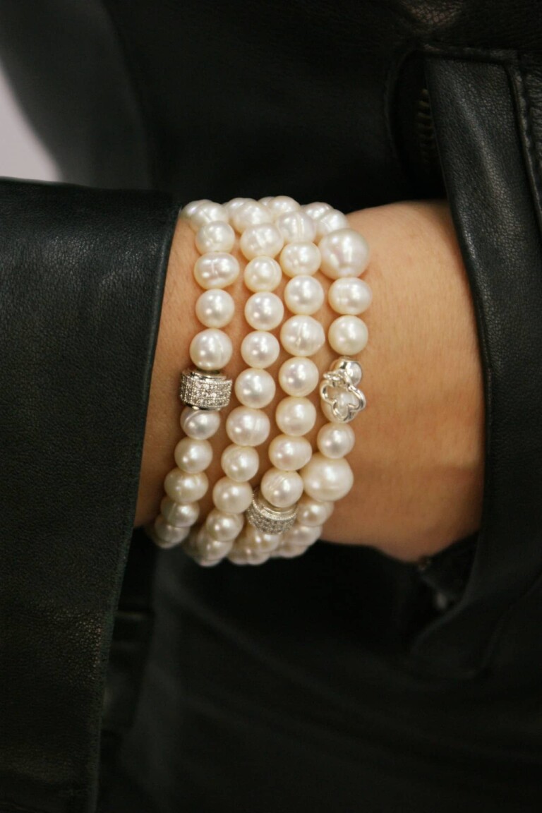 NEIJE - Bracelet Belle du Seigneur Perles de Culture et Plaqué Or Blanc – L (poignet de 17 à 19 cm)