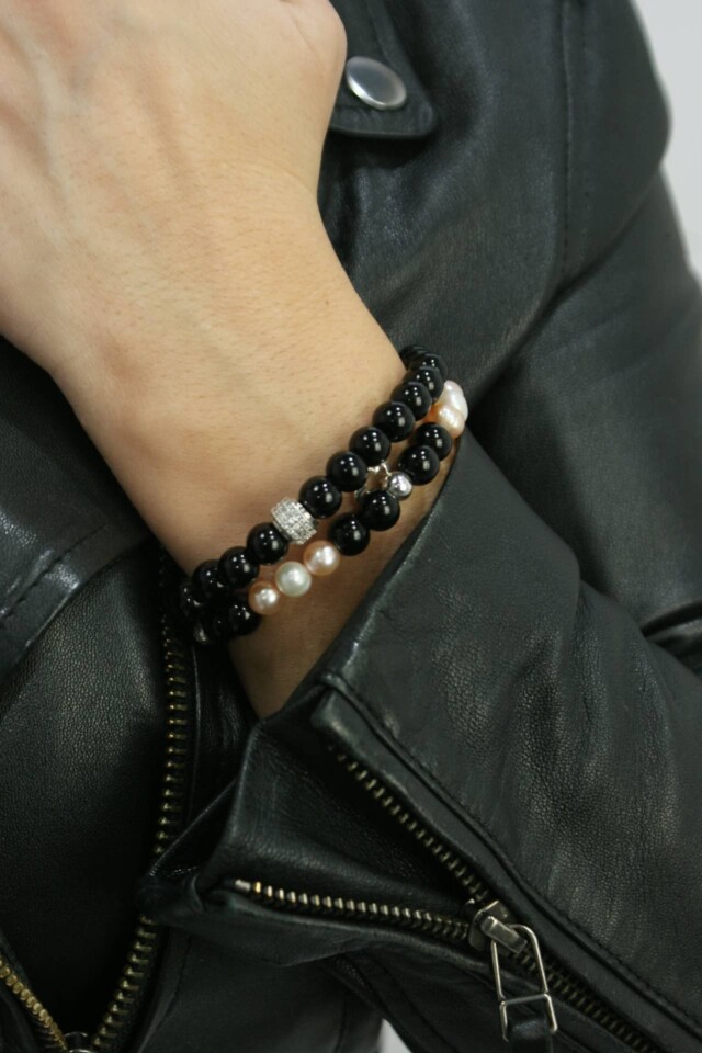 NEIJE - Bracelet Dorian Onyx Or Jaune – XL (poignet de 19 à 21 cm)