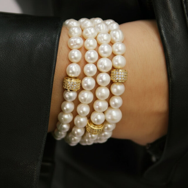 NEIJE - Parure Collier & Bracelet Perles de Culture - Belle du Seigneur – L (poignet de 17 à 19 cm) / 50 cm + extension de 5 cm
