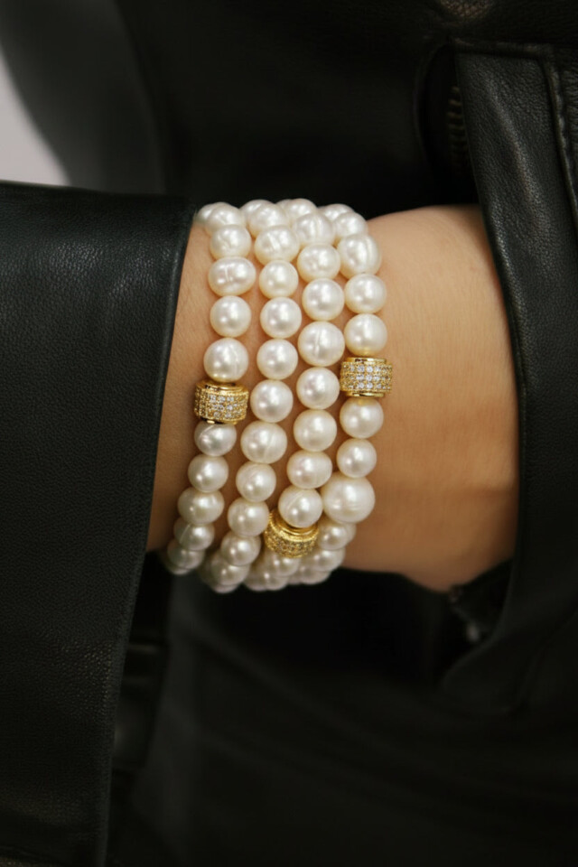 NEIJE - Parure Collier & Bracelet Perles de Culture - Belle du Seigneur – L (poignet de 17 à 19 cm) / 50 cm + extension de 5 cm