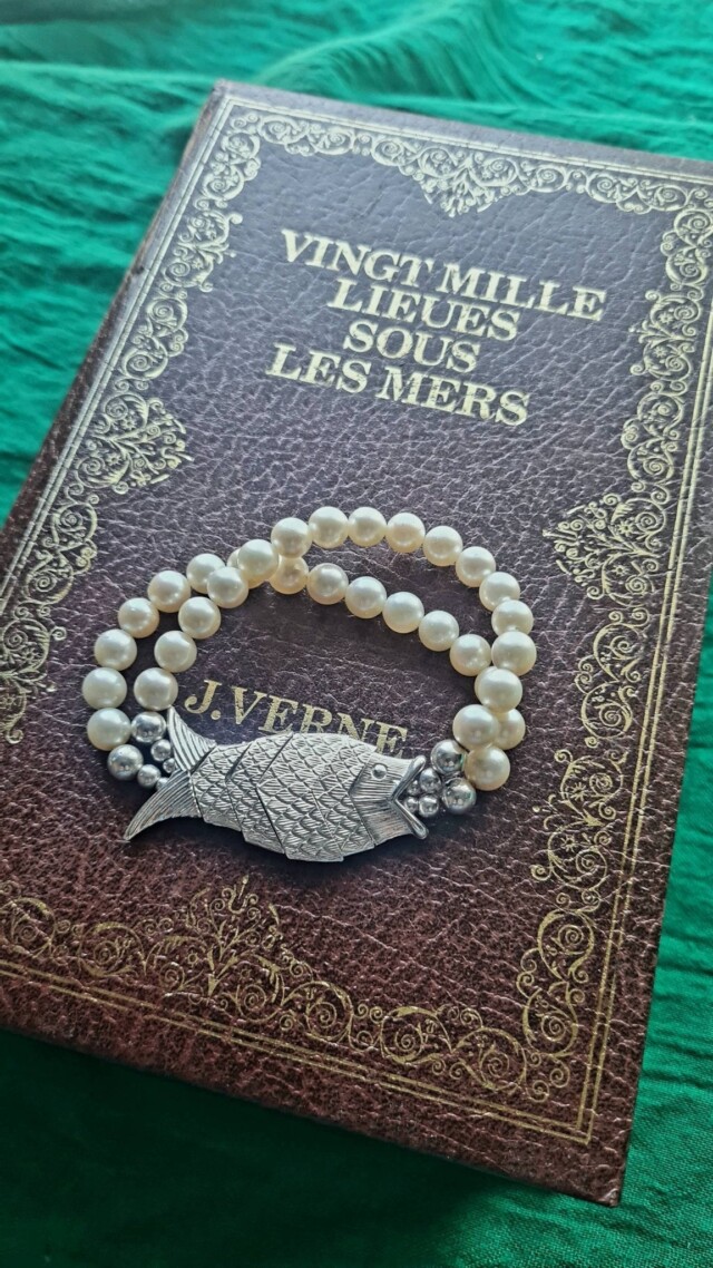 NEIJE - Bracelet Poisson Gefilte Perles de Culture Blanches et Argent – L (poignet de 17 à 19 cm)