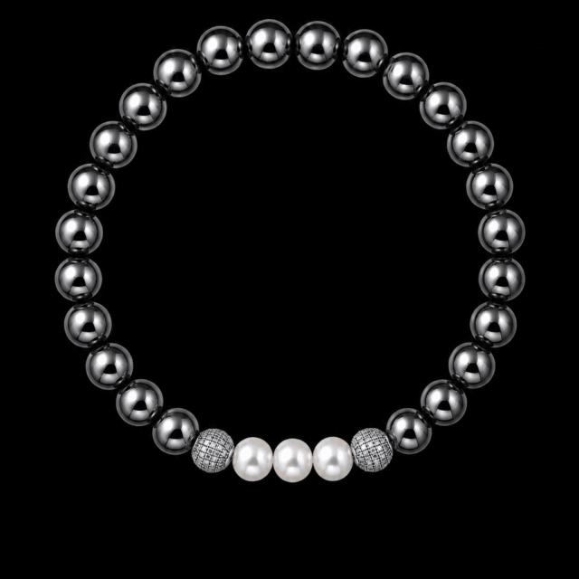 NEIJE - Bracelet Eclipse Hématite et Or Blanc – XL (poignet de 19 à 21 cm)