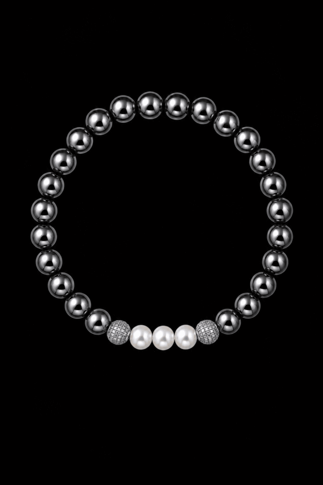 NEIJE - Bracelet Eclipse Hématite et Or Blanc – XL (poignet de 19 à 21 cm)