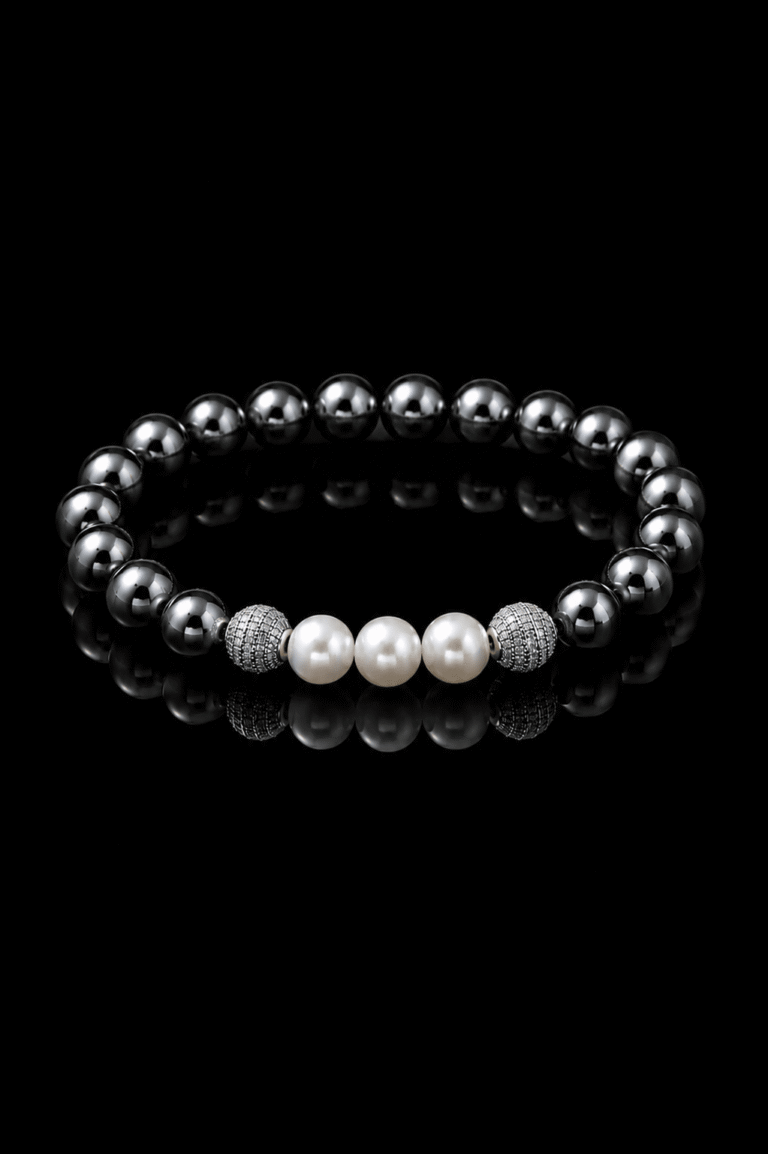 NEIJE - Bracelet Eclipse Hématite et Or Blanc – XL (poignet de 19 à 21 cm)