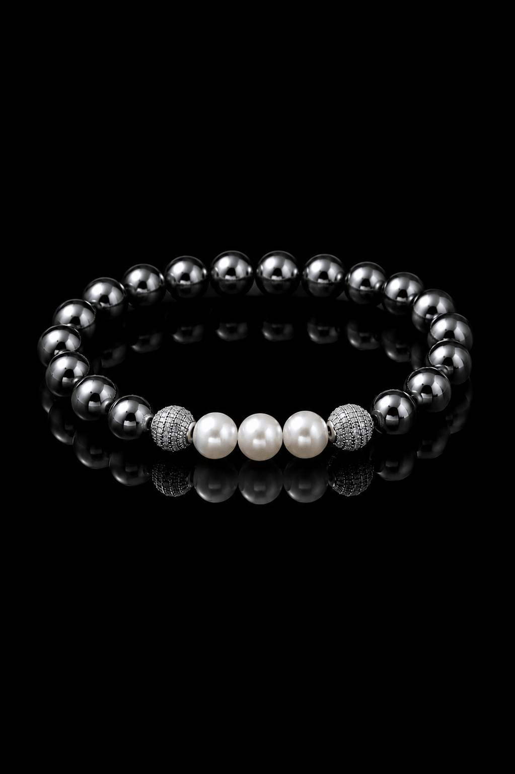 Bracelet Homme Hematite NEIJE - Bracelet Eclipse Hématite et Or Blanc – XL (poignet de 19 à 21 cm)