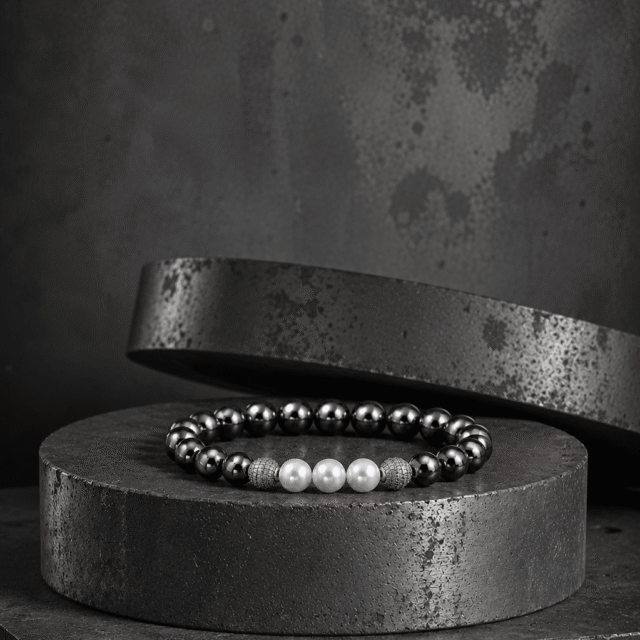 NEIJE - Bracelet Eclipse Hématite et Or Blanc – XL (poignet de 19 à 21 cm)