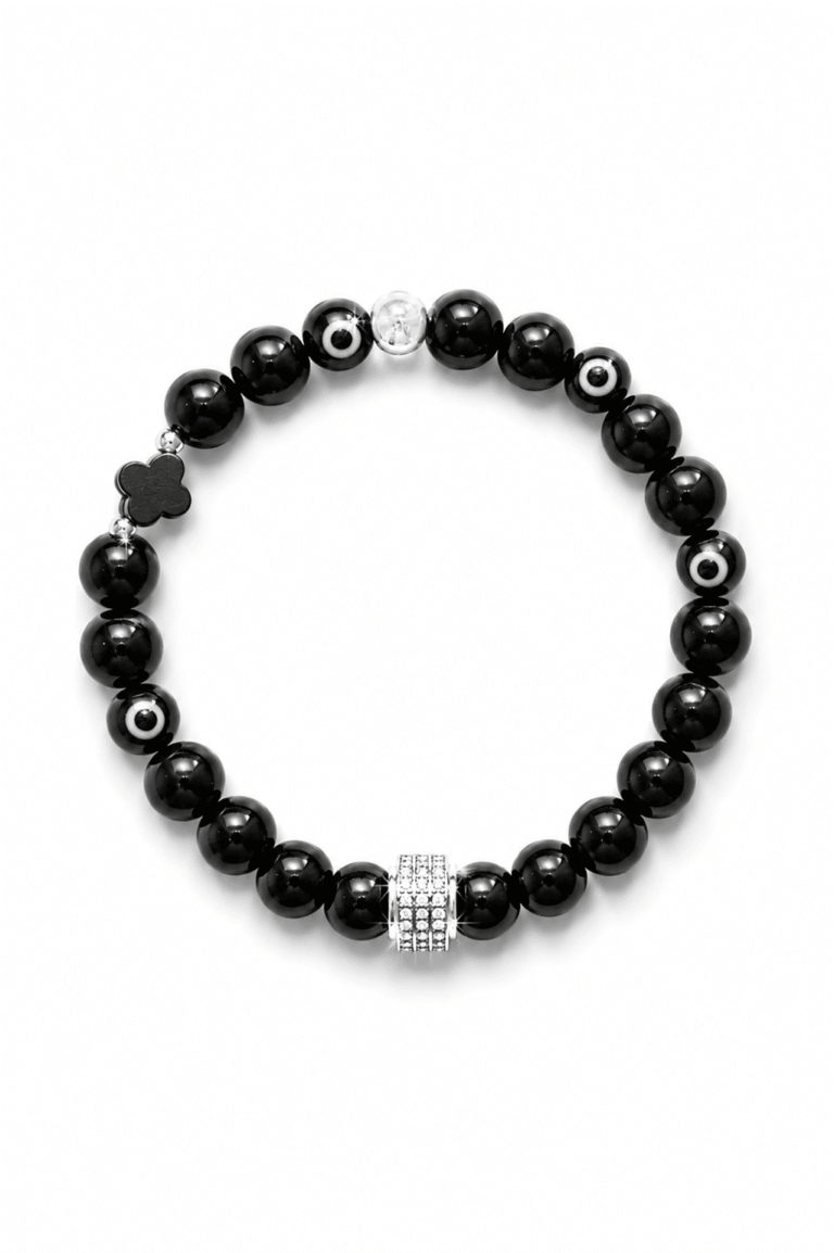 NEIJE - Bracelet Lucky Onyx Or Blanc – XL (poignet de 19 à 21 cm)