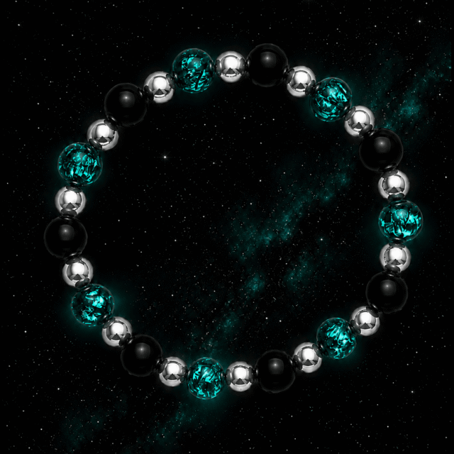 NEIJE - Bracelet Nuit Étoilée - Perles Hotaru & Onyx - Argent 925 – XL (poignet de 19 à 21 cm)