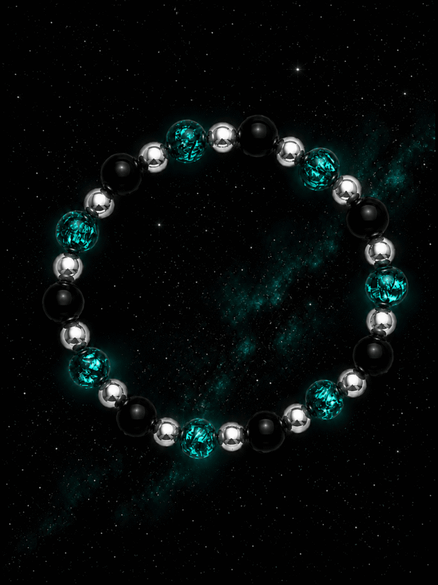 NEIJE - Bracelet Nuit Étoilée - Perles Hotaru & Onyx - Argent 925 – XL (poignet de 19 à 21 cm)