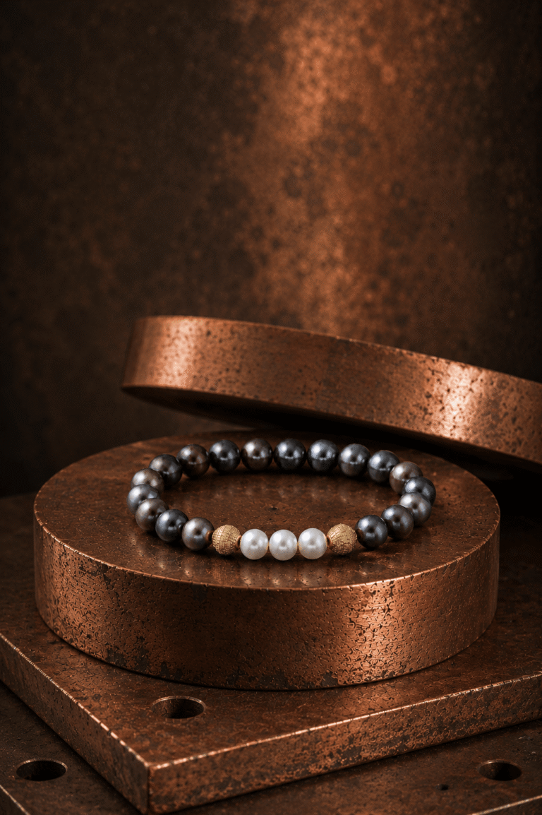 NEIJE - Bracelet Eclipse Perles d'eau douce noires et Or Jaune – XL (poignet de 19 à 21 cm)