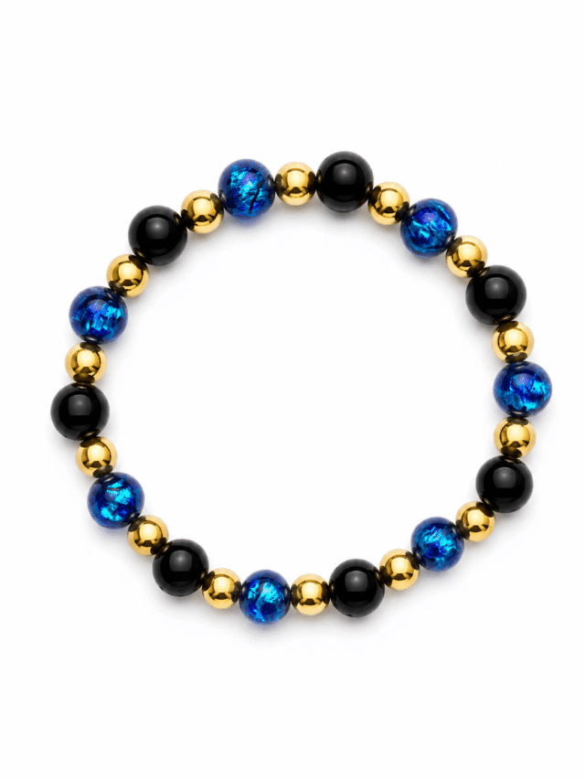 NEIJE - Bracelet Nuit Étoilée – Perles Hotaru d’Okinawa & Onyx – Or Jaune