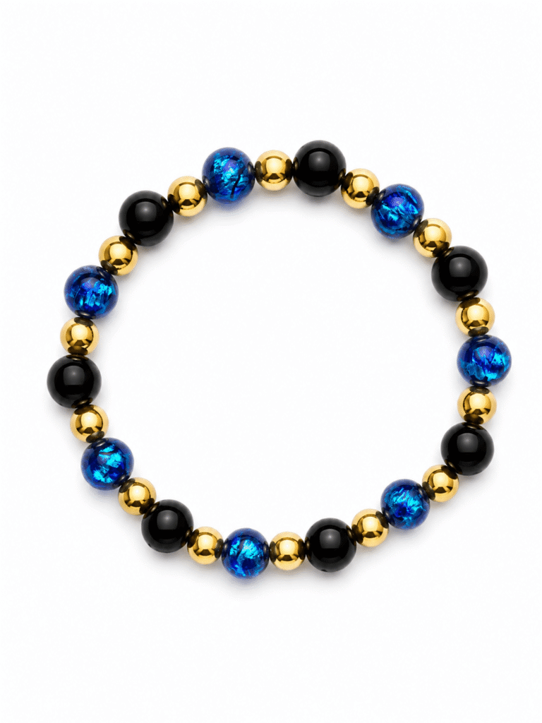 NEIJE - Bracelet Nuit Étoilée - Perles Hotaru & Onyx - Or Jaune – XL (poignet de 19 à 21 cm)