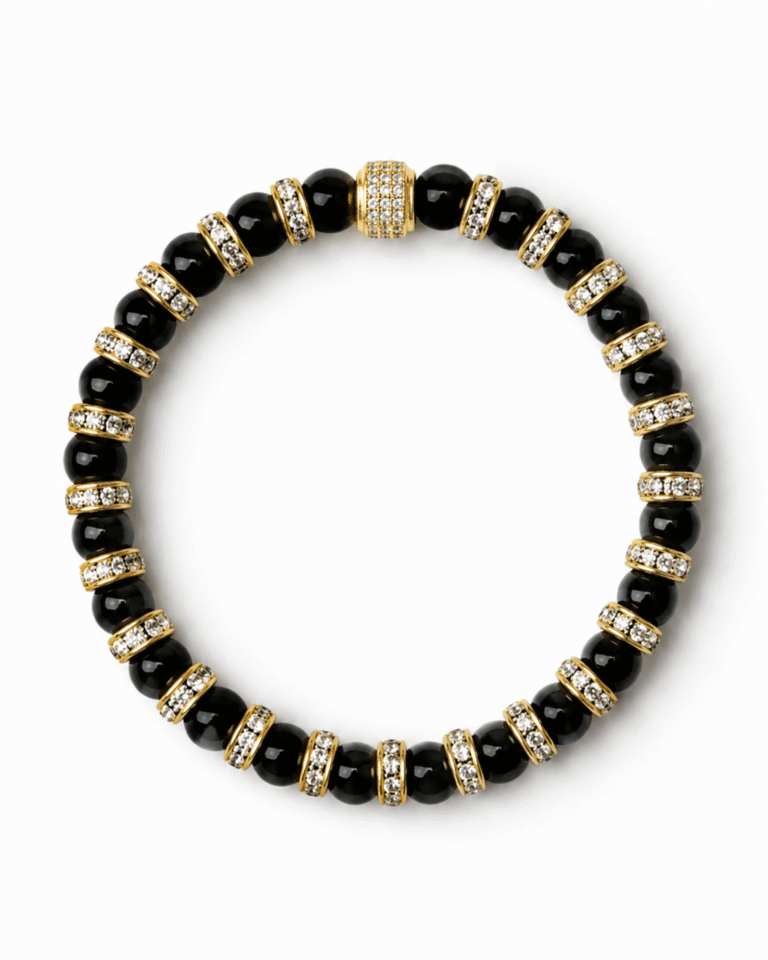 NEIJE - Parure Collier & Bracelet Onyx - Mes nuits sont plus belles que vos jours – L (poignet de 17 à 19 cm) / 50 cm + extension de 5 cm