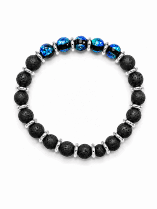 Bracelet Soleil Noir – Perles Hotaru & Pierre de Lave – Or Blanc par la marque NEIJE NEIJE - Bracelet Soleil Noir – Perles Hotaru & Pierre de Lave – Or Blanc