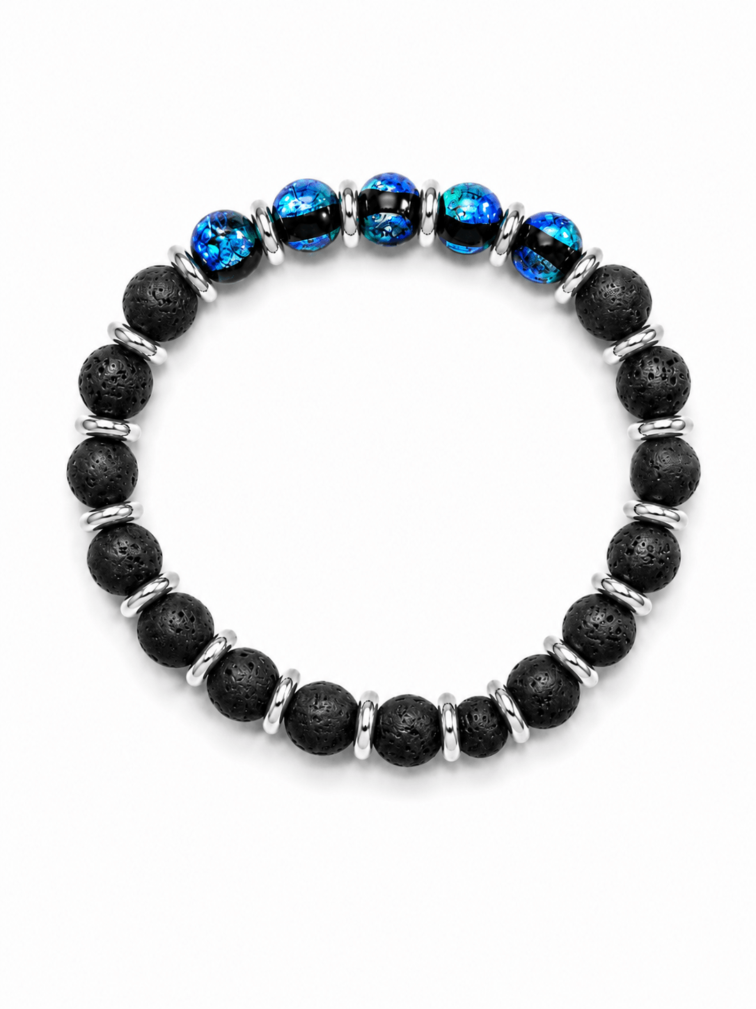 Bracelet Perle Hotaru Pierre de Lave NEIJE - Bracelet Soleil Noir - Perles Hotaru & Pierre de Lave - Or Blanc – XL (poignet de 19 à 21 cm)