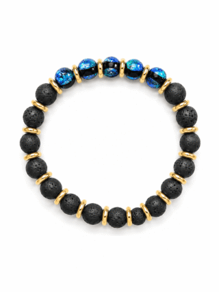 NEIJE - Bracelet Soleil Noir – Perles Hotaru & Pierre de Lave – Or Jaune