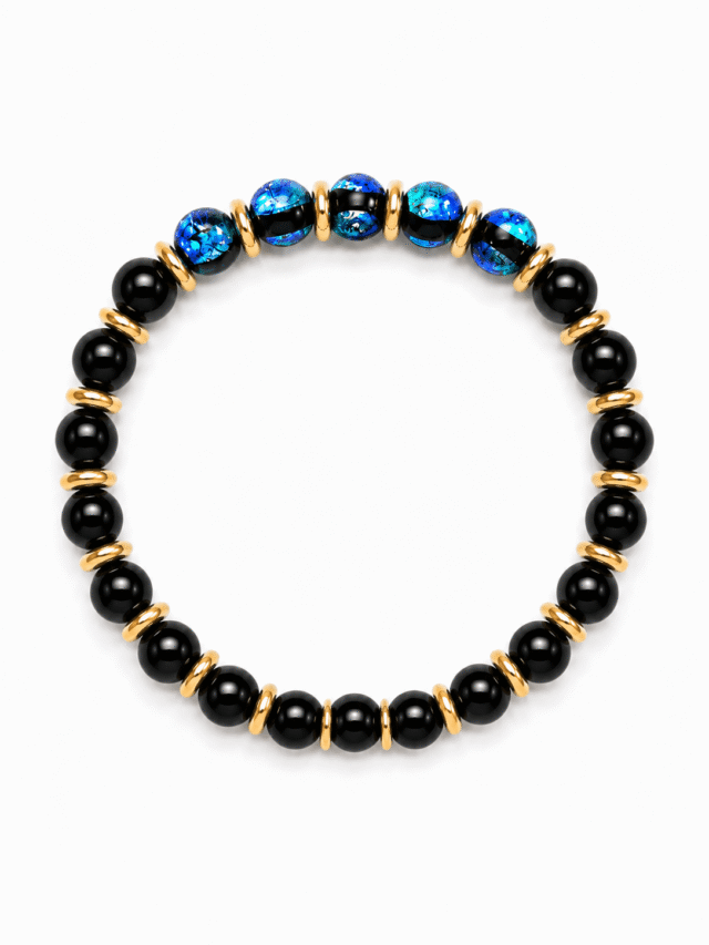NEIJE - Bracelet Soleil Noir – Perles Hotaru d’Okinawa & Onyx – Or Jaune