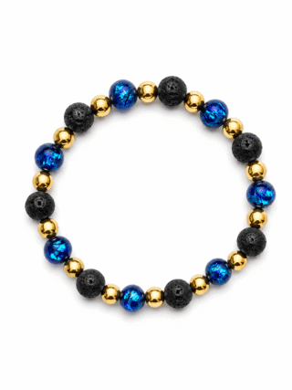NEIJE - Bracelet Nuit Étoilée – Perles Hotaru & Pierre de Lave – Or Jaune