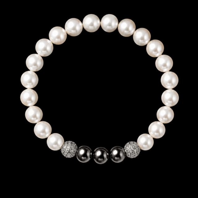 NEIJE - Bracelet Eclipse Perles d'eau douce & Hématite - Or Blanc – XL (poignet de 19 à 21 cm)